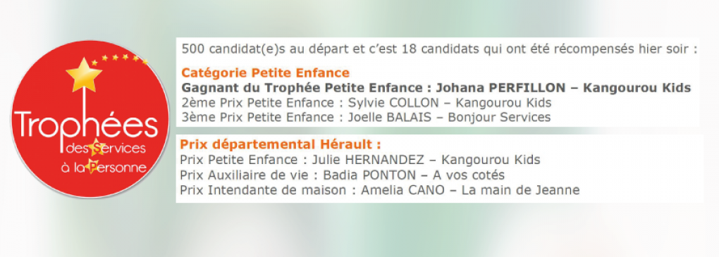 trophée sap 2019 kangourou Kids trophée des services à la personne occitanie
